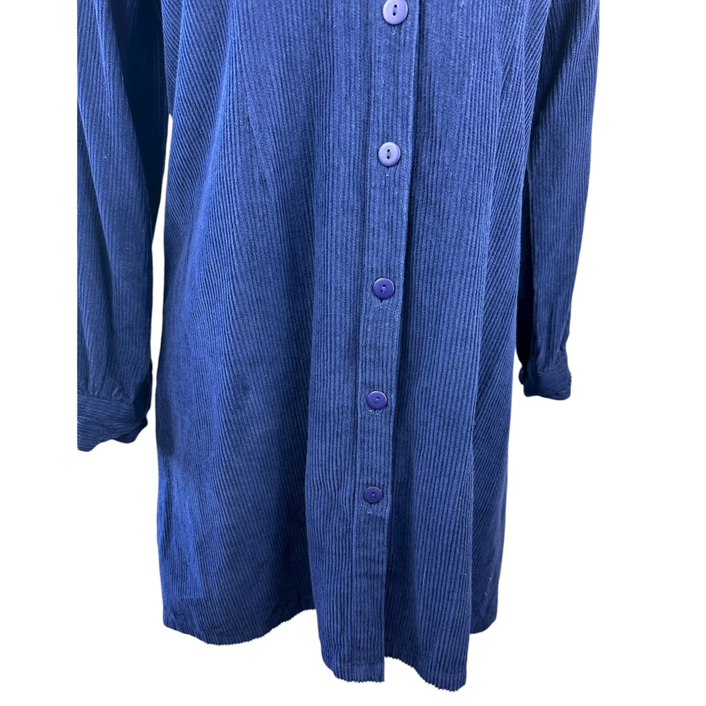 Vintage April Cornell Cotton Corduroy Button Front Shirt Dress Blue Size Medium - Picture 6 of 13